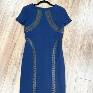 Cluny Navy Pencil Dress with Faux Leather Accents
